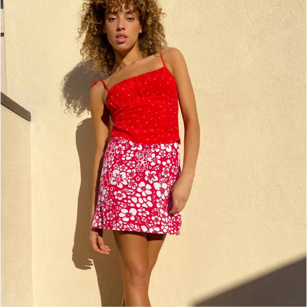 ARITZIA Sunday Best Red Floral Mini Bobby Skirt 6